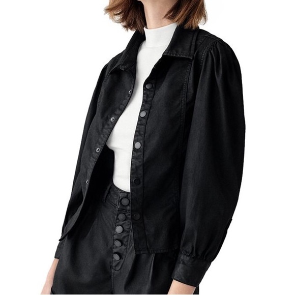 DL1961 Women S Black Medina Puff Sleeve Clarita Coated Button Up Jacket NWT - Picture 1 of 13
